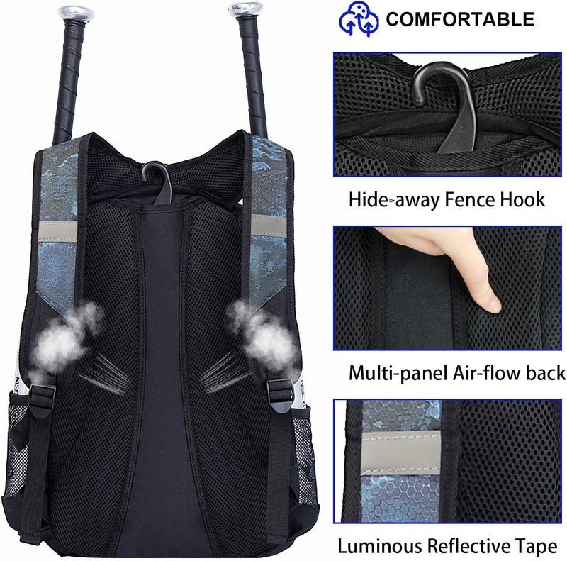 DAFISKY Baseball Bag Softball Backpack - Youth Adult T Ball Bat Equipment Bag with Bat Helmet Holders, Shoe Compartment - Image 5
